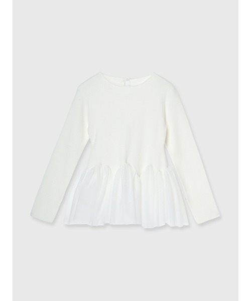 EIMY ISTOIRE（エイミーイストワール）の「【PRE ORDER】チュールペプラムニットプルオーバー（ニット/セーター・レディース・ホワイト/グレー/ピンクベージュ/ブラック・F）」の2枚目の写真