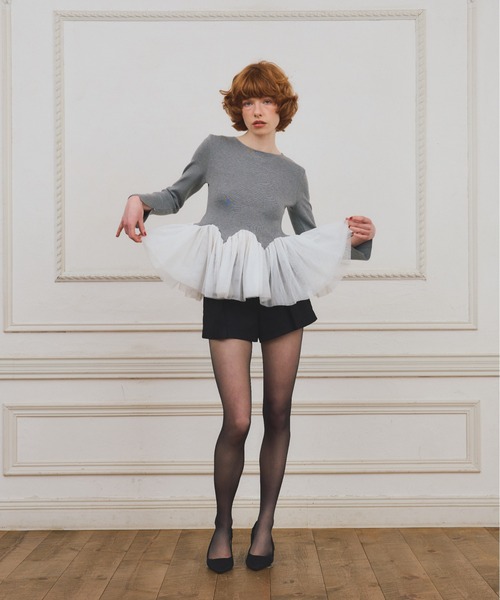 EIMY ISTOIRE（エイミーイストワール）の「【PRE ORDER】チュールペプラムニットプルオーバー（ニット/セーター・レディース・ホワイト/グレー/ピンクベージュ/ブラック・F）」の8枚目の写真