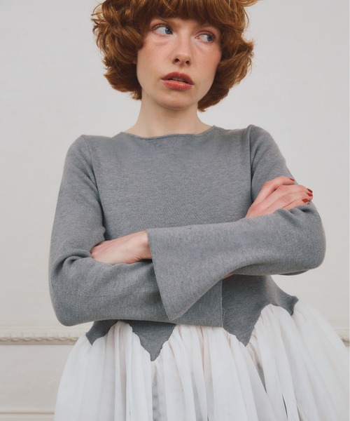 EIMY ISTOIRE（エイミーイストワール）の「【PRE ORDER】チュールペプラムニットプルオーバー（ニット/セーター・レディース・ホワイト/グレー/ピンクベージュ/ブラック・F）」の10枚目の写真