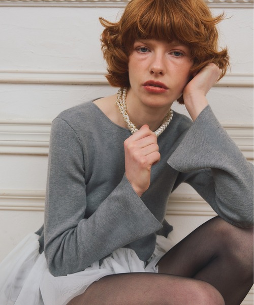 EIMY ISTOIRE（エイミーイストワール）の「【PRE ORDER】チュールペプラムニットプルオーバー（ニット/セーター・レディース・ホワイト/グレー/ピンクベージュ/ブラック・F）」の15枚目の写真