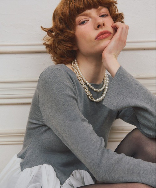 EIMY ISTOIRE（エイミーイストワール）の「【PRE ORDER】チュールペプラムニットプルオーバー（ニット/セーター・レディース・ホワイト/グレー/ピンクベージュ/ブラック・F）」の16枚目の写真