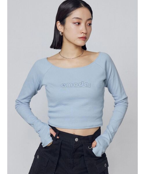 EMODA(エモダ)の「ロゴパッチクロップドロンT(Tシャツ/カットソー・レディース・ホワイト/ブラック/ブルー/ネイビー・FREE)」の22枚目の写真