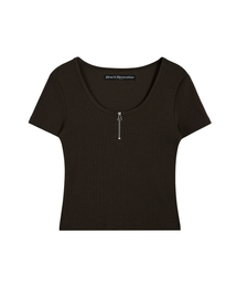 HALF ZIP-UP TOP - BROWN
