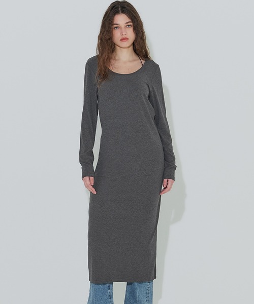 coca（coca）（コカ）の「とろみリブUネックワンピース（ワンピース・レディース・ブラック/チャコール・S/M/L）」の2枚目の写真