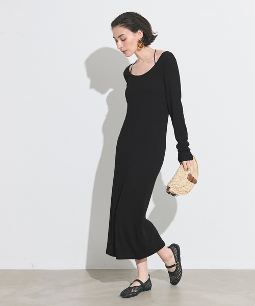 coca(coca)(コカ)の「とろみリブUネックワンピース(ワンピース・レディース・ブラック/チャコール・S/M/L)」の3枚目の写真