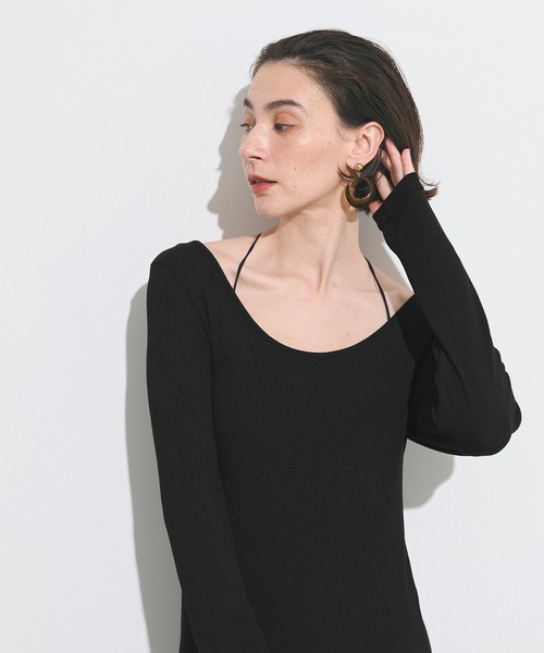 coca(coca)(コカ)の「とろみリブUネックワンピース(ワンピース・レディース・ブラック/チャコール・S/M/L)」の5枚目の写真