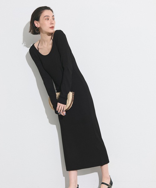 coca（coca）（コカ）の「とろみリブUネックワンピース（ワンピース・レディース・ブラック/チャコール・S/M/L）」の6枚目の写真
