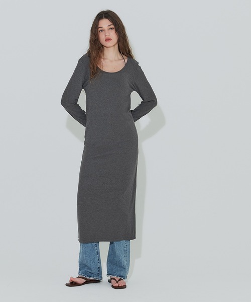 coca(coca)(コカ)の「とろみリブUネックワンピース(ワンピース・レディース・ブラック/チャコール・S/M/L)」の8枚目の写真