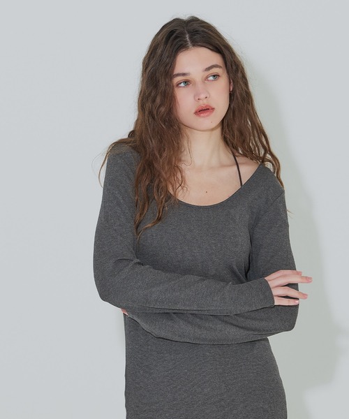 coca(coca)(コカ)の「とろみリブUネックワンピース(ワンピース・レディース・ブラック/チャコール・S/M/L)」の10枚目の写真