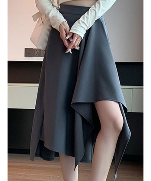 SallyLunn(サリーラン)の「アシンメトリーヘム フレアスカート(スカート・レディース・ベージュ/ブラック/グレー・LARGE/MEDIUM)」の3枚目の写真