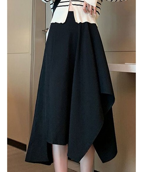SallyLunn(サリーラン)の「アシンメトリーヘム フレアスカート(スカート・レディース・ベージュ/ブラック/グレー・LARGE/MEDIUM)」の2枚目の写真