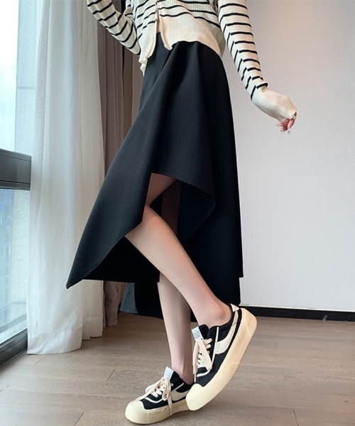 SallyLunn(サリーラン)の「アシンメトリーヘム フレアスカート(スカート・レディース・ベージュ/ブラック/グレー・LARGE/MEDIUM)」の5枚目の写真