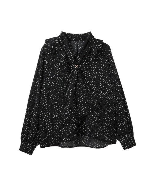ketty(ケティ)の「デシンVネックフリルドットボウタイブラウス≪手洗い可能≫(シャツ/ブラウス・レディース・ホワイト系その他/ブラック系その他・M)」の2枚目の写真