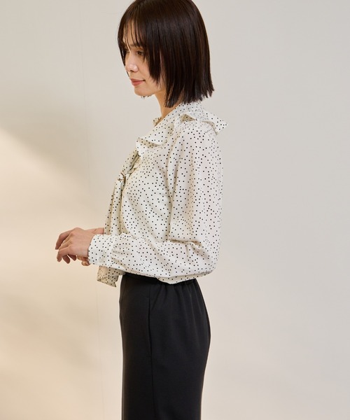ketty(ケティ)の「デシンVネックフリルドットボウタイブラウス≪手洗い可能≫(シャツ/ブラウス・レディース・ホワイト系その他/ブラック系その他・M)」の12枚目の写真