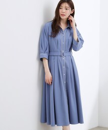 【美シルエット】ウエストタック配色ワンピース