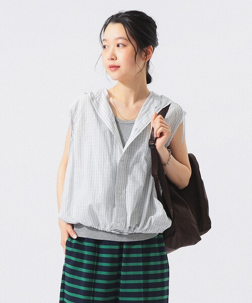 BEAMS BOY（ビームスボーイ）の「【8/6再値下げ】チェック ストライプ フーデッド ノースリーブ（シャツ/ブラウス・レディース・イエロー/ブルー・ONE SIZE）」の10枚目の写真