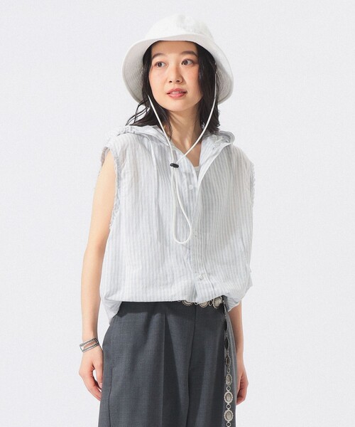 BEAMS BOY（ビームスボーイ）の「【8/6再値下げ】チェック ストライプ フーデッド ノースリーブ（シャツ/ブラウス・レディース・イエロー/ブルー・ONE SIZE）」の14枚目の写真