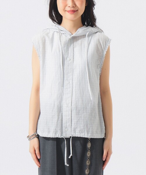 BEAMS BOY（ビームスボーイ）の「【8/6再値下げ】チェック ストライプ フーデッド ノースリーブ（シャツ/ブラウス・レディース・イエロー/ブルー・ONE SIZE）」の16枚目の写真