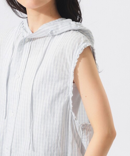BEAMS BOY（ビームスボーイ）の「【8/6再値下げ】チェック ストライプ フーデッド ノースリーブ（シャツ/ブラウス・レディース・イエロー/ブルー・ONE SIZE）」の21枚目の写真
