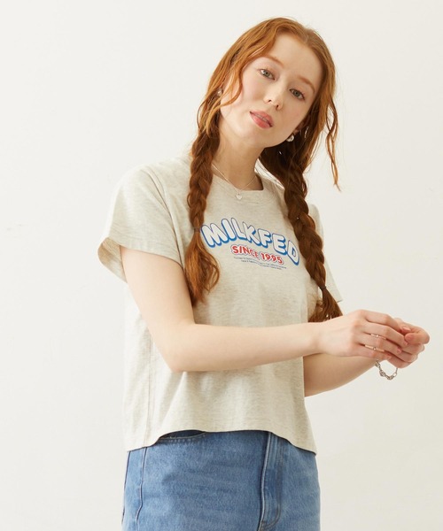 MILKFED.(ミルクフェド)の「ARCH LOGO COMPACT S/S TEE(Tシャツ/カットソー・レディース・ブラック/ライトピンク/オートミール・S/M)」の3枚目の写真