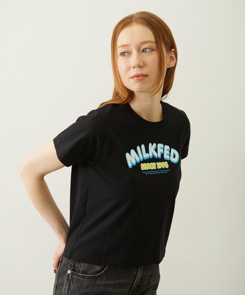 MILKFED.(ミルクフェド)の「ARCH LOGO COMPACT S/S TEE(Tシャツ/カットソー・レディース・ブラック/ライトピンク/オートミール・S/M)」の2枚目の写真