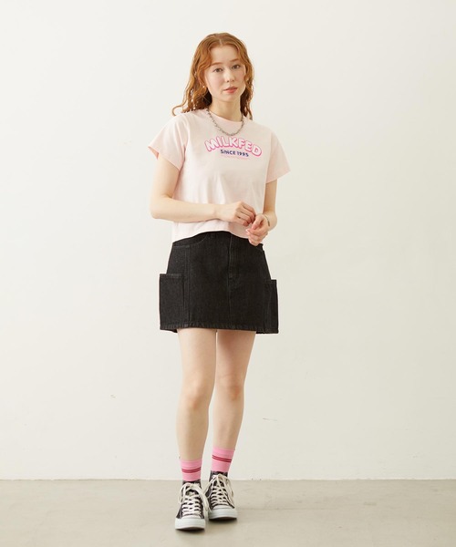 MILKFED.(ミルクフェド)の「ARCH LOGO COMPACT S/S TEE(Tシャツ/カットソー・レディース・ブラック/ライトピンク/オートミール・S/M)」の6枚目の写真