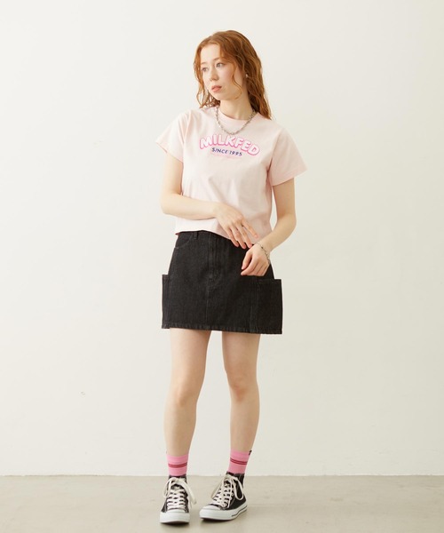 MILKFED.(ミルクフェド)の「ARCH LOGO COMPACT S/S TEE(Tシャツ/カットソー・レディース・ブラック/ライトピンク/オートミール・S/M)」の7枚目の写真