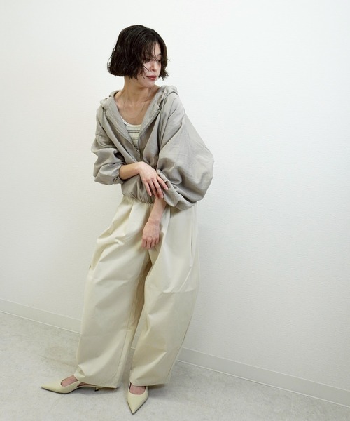 gossara（ゴサラ）の「シアーワッシャーZIPフーディー（シャツ/ブラウス・レディース・グレー/オフホワイト/グレイッシュベージュ・FREE）」の12枚目の写真