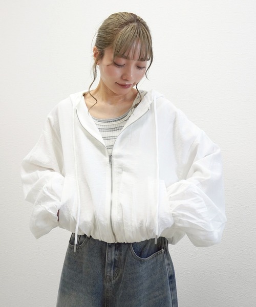 gossara(ゴサラ)の「【大人カジュアルにぴったり】シアーワッシャーZIPフーディー(ブルゾン・レディース・グレー/オフホワイト/グレイッシュベージュ・FREE)」の17枚目の写真