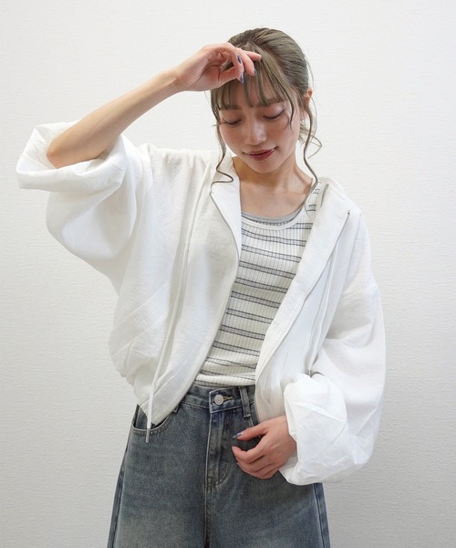 gossara(ゴサラ)の「【大人カジュアルにぴったり】シアーワッシャーZIPフーディー(ブルゾン・レディース・グレー/オフホワイト/グレイッシュベージュ・FREE)」の19枚目の写真