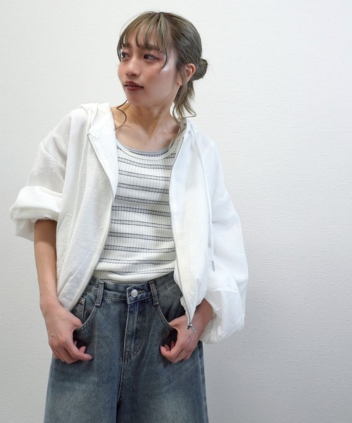 gossara(ゴサラ)の「【大人カジュアルにぴったり】シアーワッシャーZIPフーディー(ブルゾン・レディース・グレー/オフホワイト/グレイッシュベージュ・FREE)」の20枚目の写真