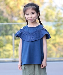 BEAMS mini | 【WEB限定】フリル オフショル Tシャツ 2026SS（90～140cm）(Tシャツ/カットソー)