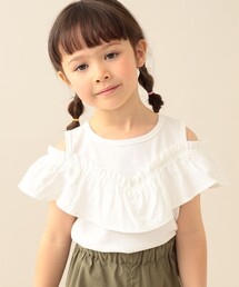 BEAMS mini | 【WEB限定】フリル オフショル Tシャツ 2026SS（90～140cm）通学 定番 プチプラ キッズ(Tシャツ/カットソー)