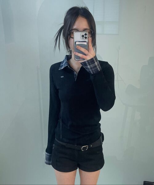 CHICKS(チックス)の「チェックポイントスリムカラー長袖チャコール(Tシャツ/カットソー・レディース・チャコール・ONE SIZE)」の8枚目の写真