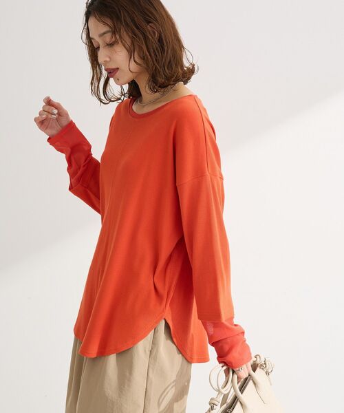 Green Parks(グリーンパークス)の「袖チュールリブプルオーバー(Tシャツ/カットソー・レディース・オレンジ/その他7/ブラック/アイボリー・FREE)」の2枚目の写真