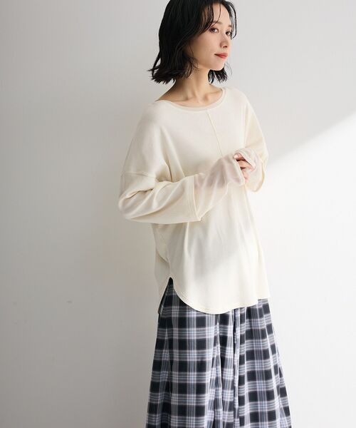 Green Parks(グリーンパークス)の「袖チュールリブプルオーバー(Tシャツ/カットソー・レディース・オレンジ/その他7/ブラック/アイボリー・FREE)」の7枚目の写真