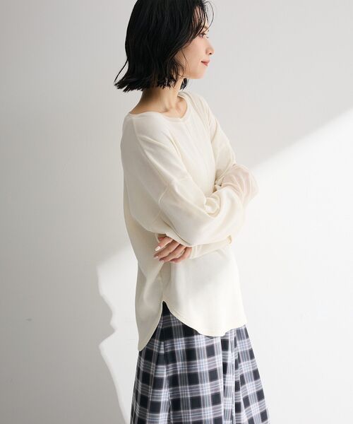 Green Parks(グリーンパークス)の「袖チュールリブプルオーバー(Tシャツ/カットソー・レディース・オレンジ/その他7/ブラック/アイボリー・FREE)」の8枚目の写真