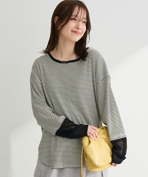 Green Parks(グリーンパークス)の「袖チュールリブプルオーバー(Tシャツ/カットソー・レディース・オレンジ/その他7/ブラック/アイボリー・FREE)」の4枚目の写真