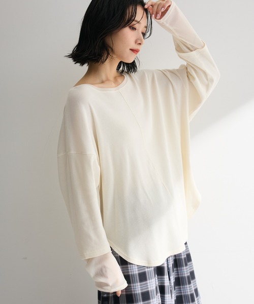 Green Parks(グリーンパークス)の「袖チュールリブプルオーバー(Tシャツ/カットソー・レディース・オレンジ/その他7/ブラック/アイボリー・FREE)」の3枚目の写真