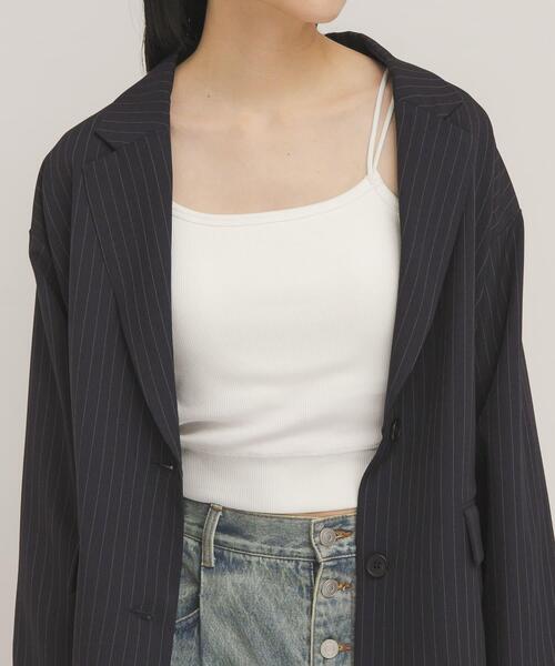 KBF（ケイビーエフ）の「ダブルストラップクロップドキャミソール（キャミソール・レディース・ブラウン/オフホワイト・ONE）」の2枚目の写真