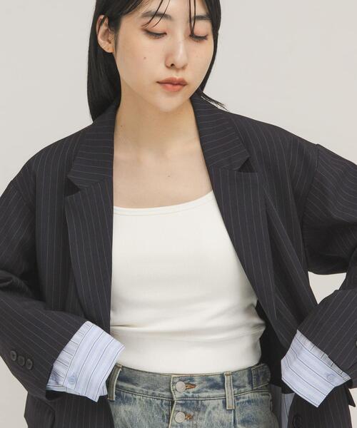 KBF（ケイビーエフ）の「ダブルストラップクロップドキャミソール（キャミソール・レディース・ブラウン/オフホワイト・ONE）」の4枚目の写真