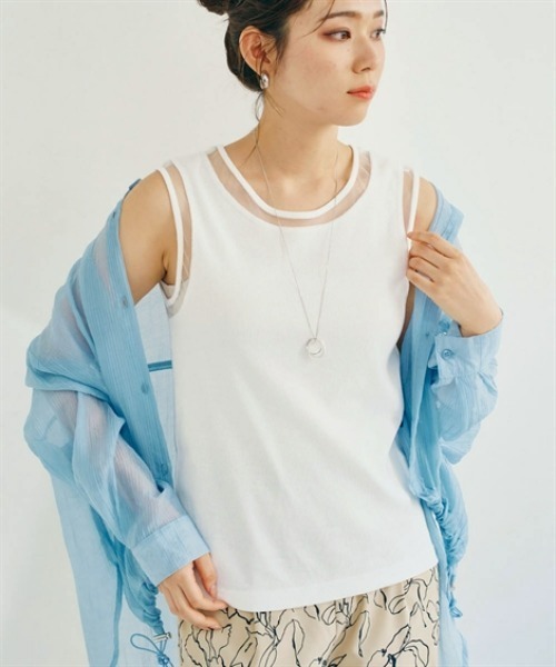 nissen（ニッセン）の「シアー切替タンクトップ（タンクトップ・レディース・ドット/オフホワイト・S/M/L/LL）」の2枚目の写真