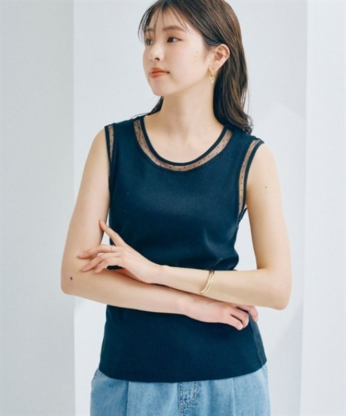 nissen（ニッセン）の「シアー切替タンクトップ（タンクトップ・レディース・ドット/オフホワイト・S/M/L/LL）」の4枚目の写真