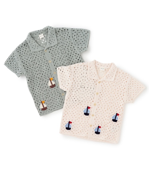 petit main(プティマイン)の「クロシェ開衿シャツ(シャツ/ブラウス・キッズ・エメラルド/ホワイト系・L/M/S)」の15枚目の写真