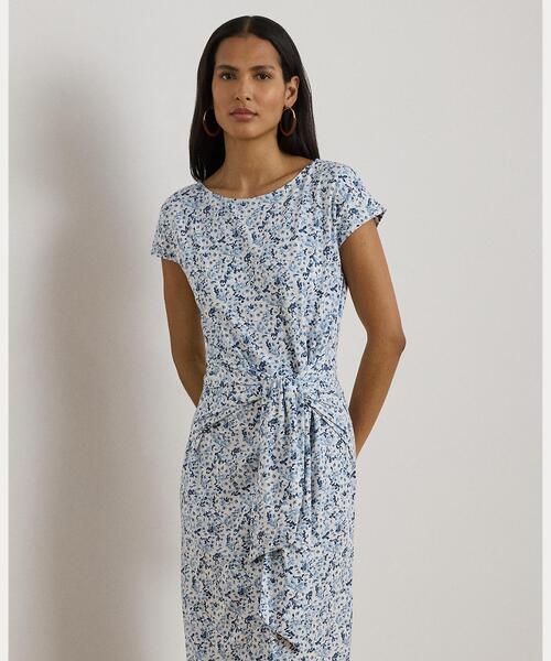 LAUREN RALPH LAUREN(ローレン ラルフ ローレン)の「フローラル ジャージー タイフロント Tシャツ ドレス(ワンピース・レディース・ホワイト・L/M/S/XL/XS/XXS)」の3枚目の写真