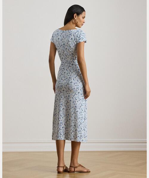 LAUREN RALPH LAUREN(ローレン ラルフ ローレン)の「フローラル ジャージー タイフロント Tシャツ ドレス(ワンピース・レディース・ホワイト・L/M/S/XL/XS/XXS)」の4枚目の写真
