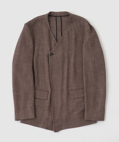 YUKI HASHIMOTO(ユウキハシモト)の「YUKI HASHIMOTO / ユウキハシモト YNECK JACKET(ノーカラージャケット・メンズ・ブラック/イエロー/ブラウン・46)」の2枚目の写真