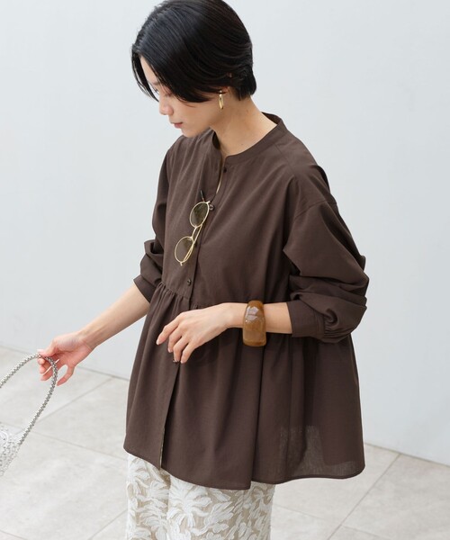green label relaxing（グリーンレーベルリラクシング）の「［size SHORTあり］ペプラム ブラウス UVカット 通気性 吸水速乾（シャツ/ブラウス・レディース・ライム/ダークブラウン/オフホワイト/ライラック・FREE/SHORT）」の3枚目の写真