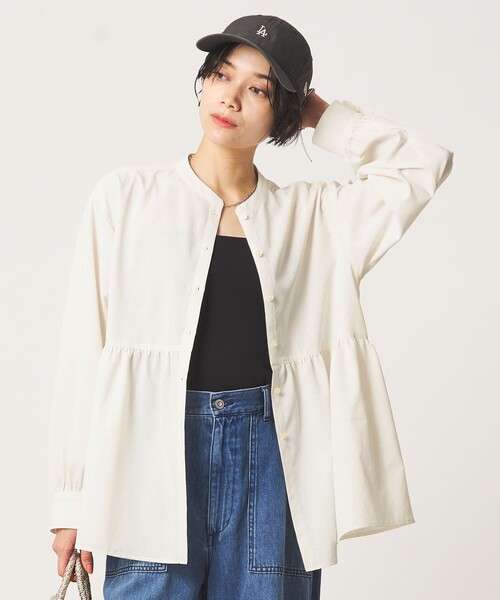 green label relaxing（グリーンレーベルリラクシング）の「［size SHORTあり］ペプラム ブラウス UVカット 通気性 吸水速乾（シャツ/ブラウス・レディース・ライム/ダークブラウン/オフホワイト/ライラック・FREE/SHORT）」の2枚目の写真