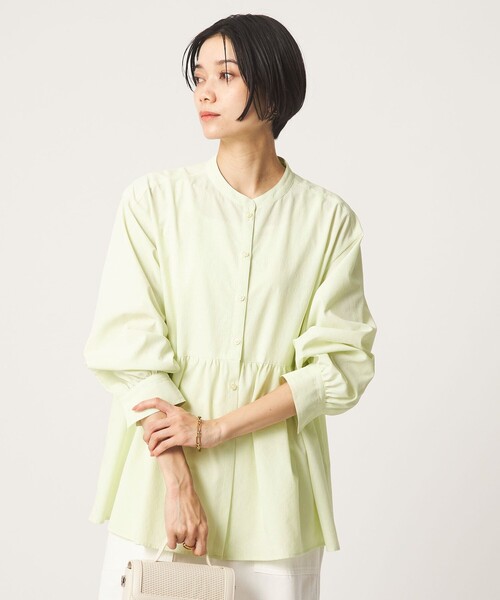 green label relaxing（グリーンレーベルリラクシング）の「［size SHORTあり］ペプラム ブラウス UVカット 通気性 吸水速乾（シャツ/ブラウス・レディース・ライム/ダークブラウン/オフホワイト/ライラック・FREE/SHORT）」の4枚目の写真